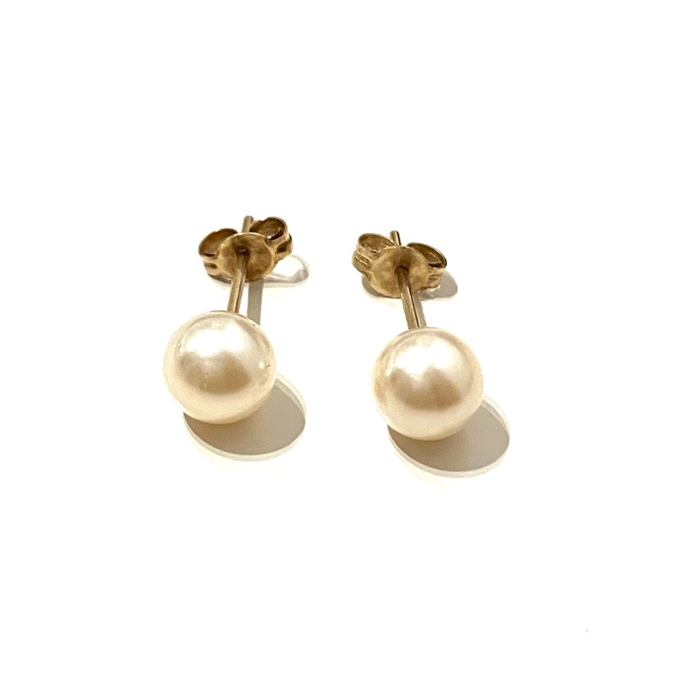 Gold Tone Faux Pearl Stud Earrings